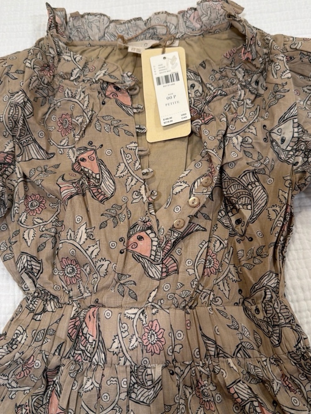 Anthropologie Beige Floral & Fish Print Midi Dress - Picture 3 of 4